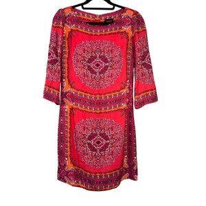 Laundry By Shelli Segal Size 4 Red & Orange 3/4 Sleeve Printed Dress